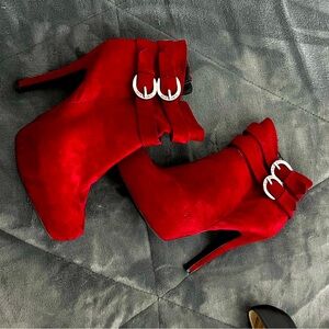 Red Suede Guess Ankle Boots